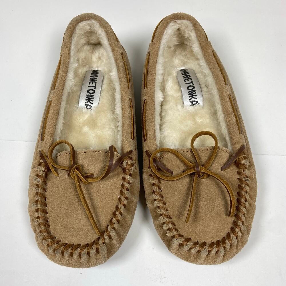 Minnetonka 4052 Suede Leather Slippers Faux Fur Lining Size 6 - Picture 4 of 8